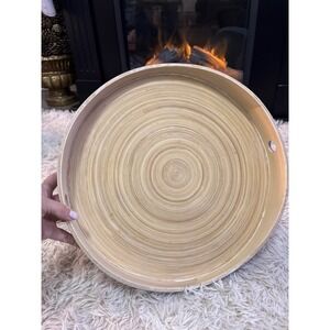 Crofton Round Bamboo Wood Serving Tray with‎ Cutout Handles